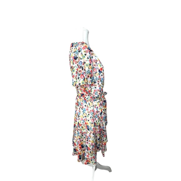 Tahari Arthur Levine Floral Faux Wrap Sheer Flutter Sleeve Tier Dress Size 12 - Picture 4 of 14